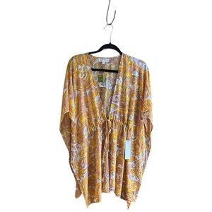 New With Tag Kontrol orange tan white polyester coverup/duster Sz M